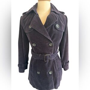 Gap Vintage Purple corduroy Coat w/Belt buckle & buckle detail on cuffs Size XS
